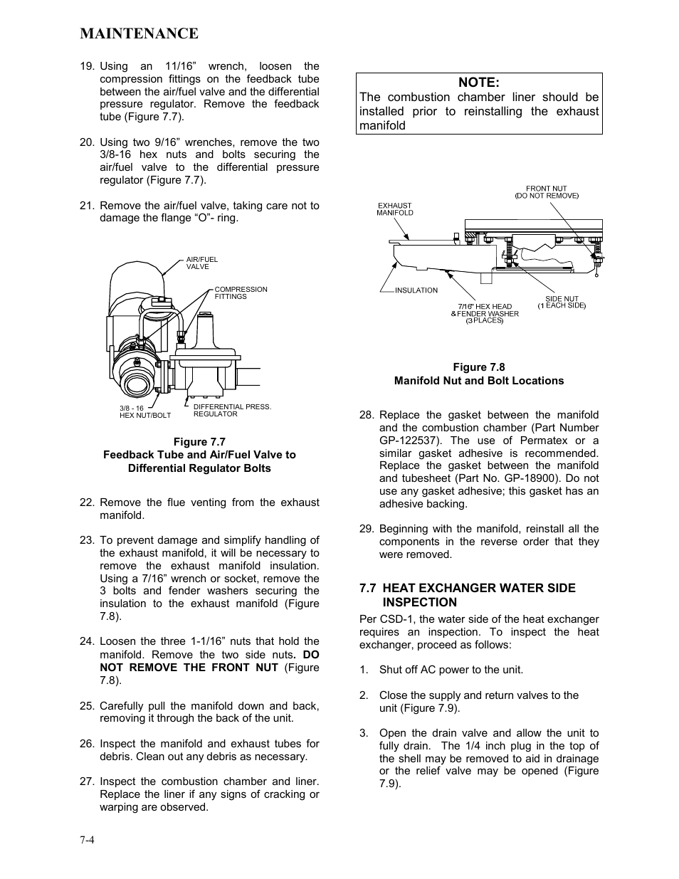 7 heat exchanger water side inspection, Maintenance | AERCO KC1000 Low NOx Boiler equipped with C-More 2003 User Manual | Page 54 / 101