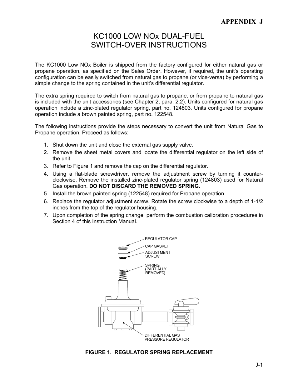 Kc1000 low nox dual-fuel switch-over instructions, Appendix j | AERCO KC1000 Low NOx Boiler equipped with C-More 2003 User Manual | Page 97 / 101