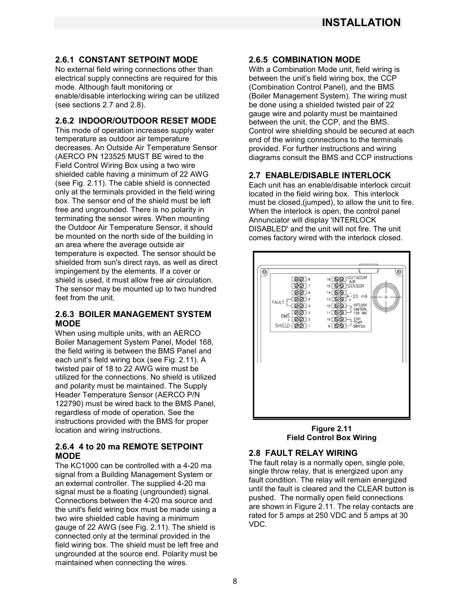 Field control box wiring, Installation | AERCO KC1000 Boiler equipped with Mod-Box Controller User Manual | Page 13 / 82
