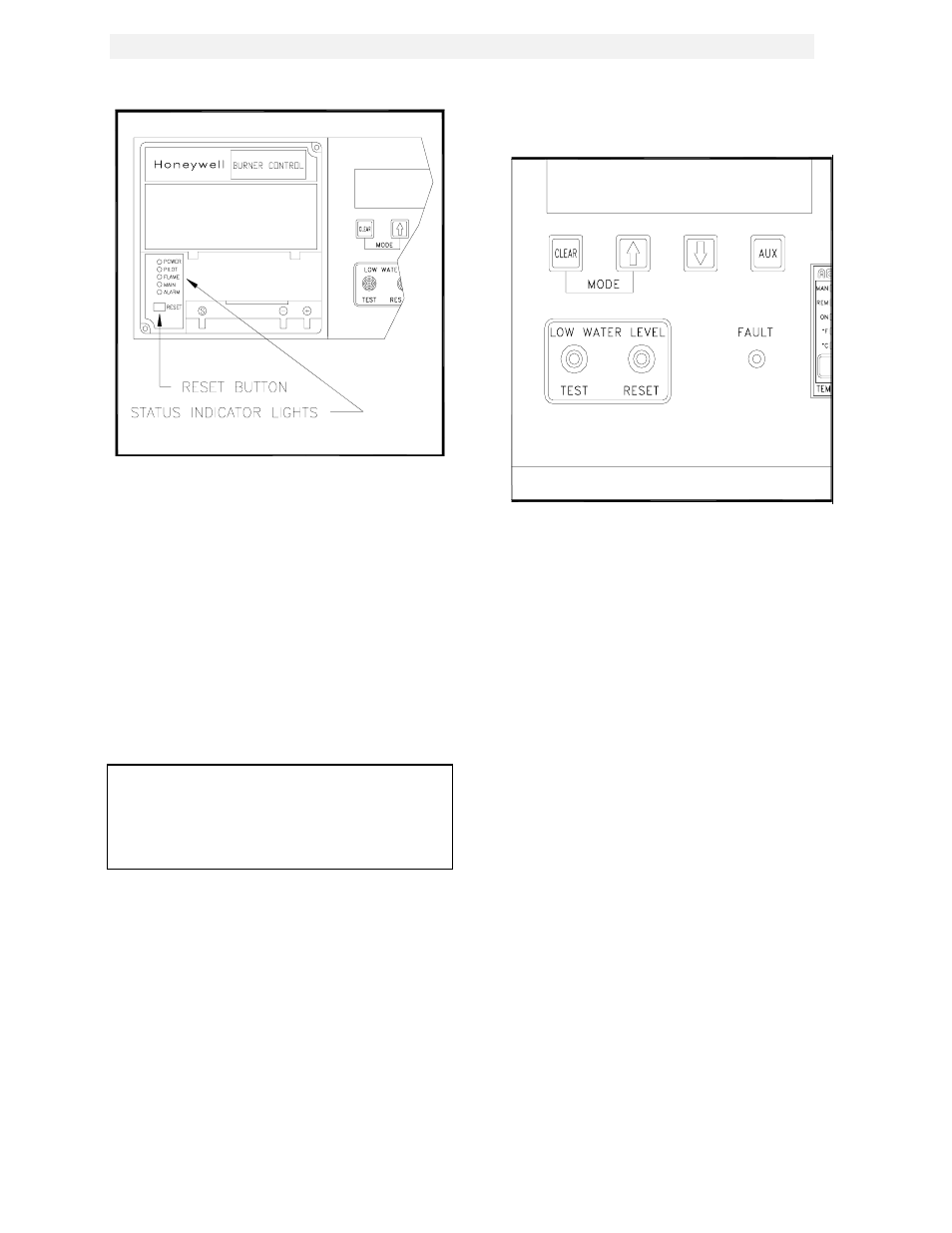 Figure 3.9, Combustion safeguard status indicator led location, Figure 3.10 | Water level test and reset switch locations, Control panel operating procedures | AERCO KC1000 Boiler equipped with Mod-Box Controller User Manual | Page 20 / 82