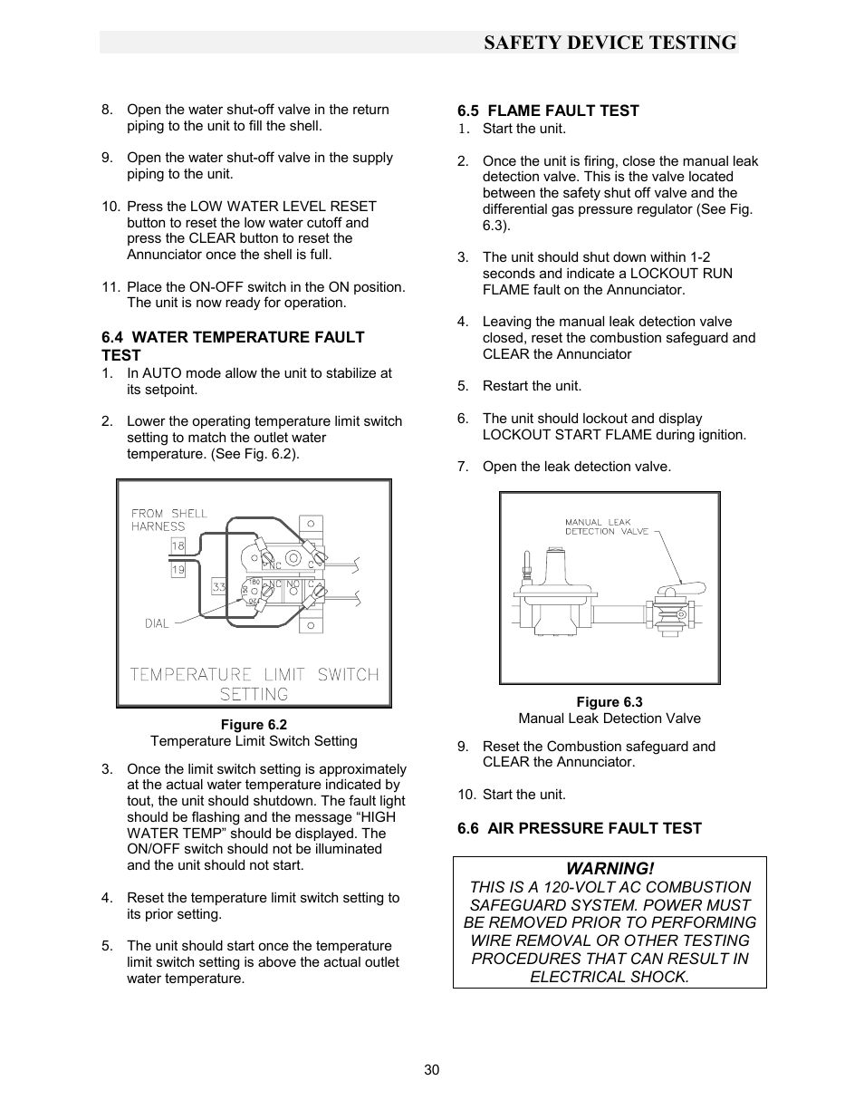 Figure 6.2, Temperature limit switch setting, Figure 6.3 | Manual leak detection valve, Safety device testing | AERCO KC1000 Boiler equipped with Mod-Box Controller User Manual | Page 35 / 82