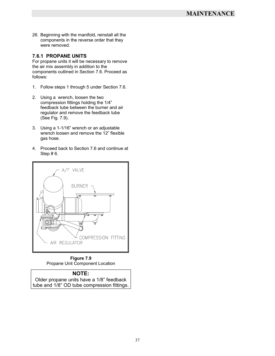Figure 7.9, Propane unit component location, Maintenance | AERCO KC1000 Boiler equipped with Mod-Box Controller User Manual | Page 42 / 82