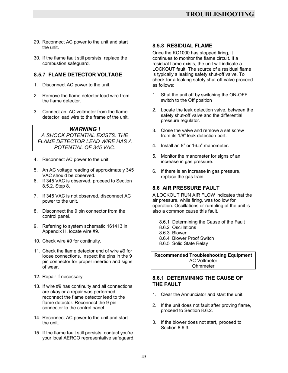 Troubleshooting | AERCO KC1000 Boiler equipped with Mod-Box Controller User Manual | Page 50 / 82
