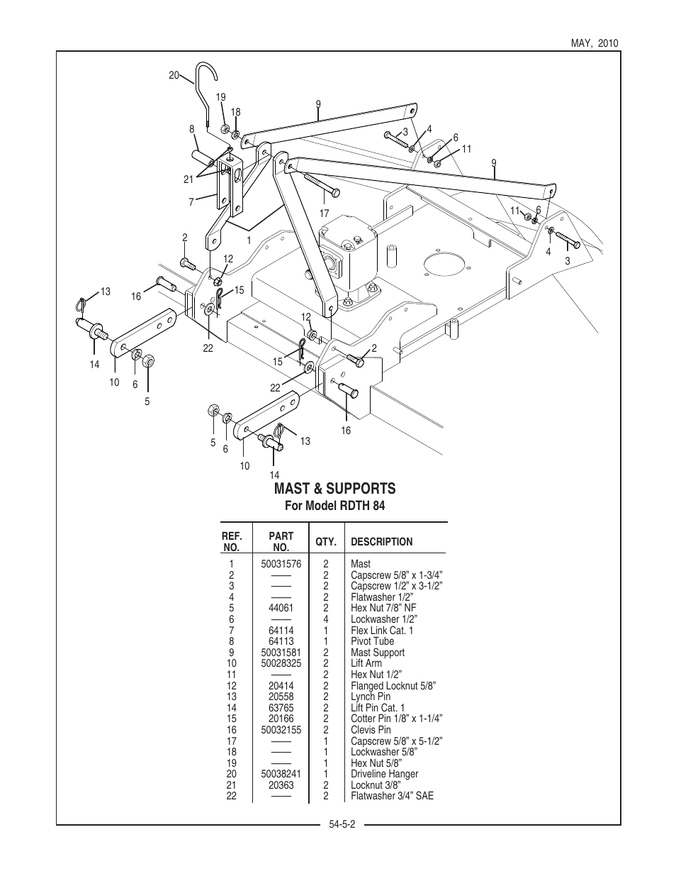Mast & supports | Bush Hog RDTH SERIES RDTH 72 User Manual | Page 22 / 28