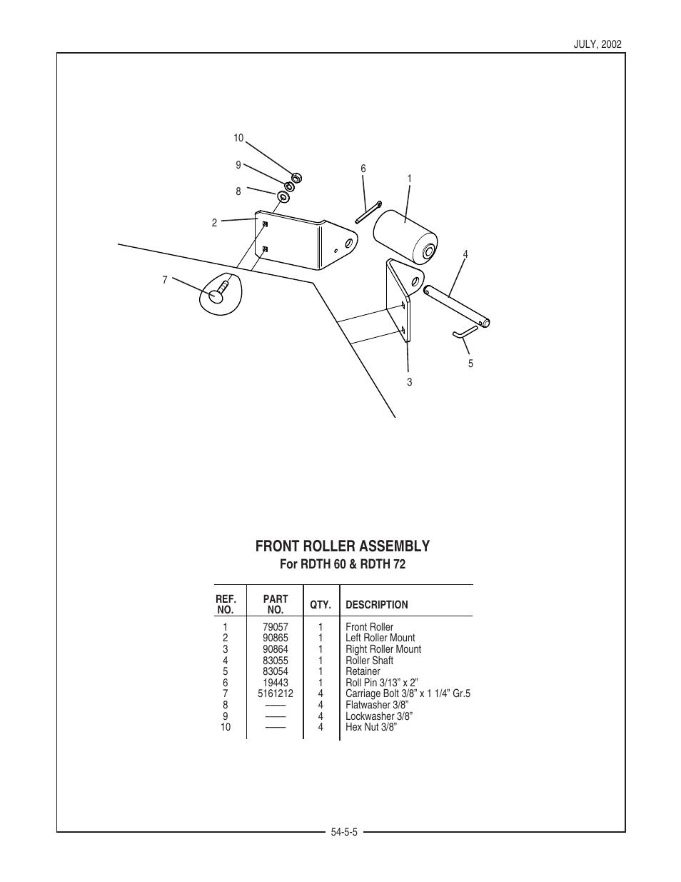 Front roller assembly | Bush Hog RDTH SERIES RDTH 72 User Manual | Page 25 / 28