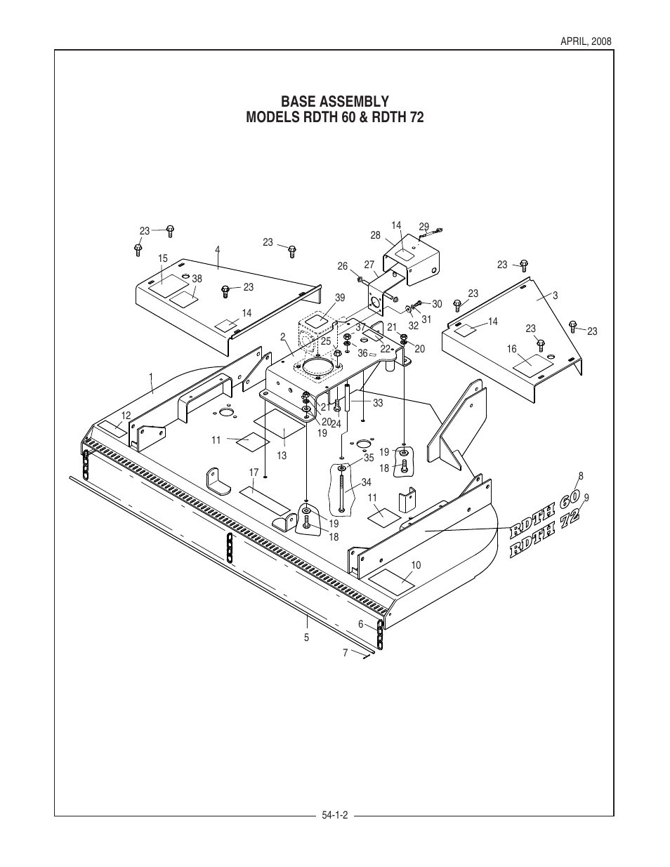Base assembly models rdth 60 & rdth 72 | Bush Hog RDTH SERIES RDTH 72 User Manual | Page 4 / 28