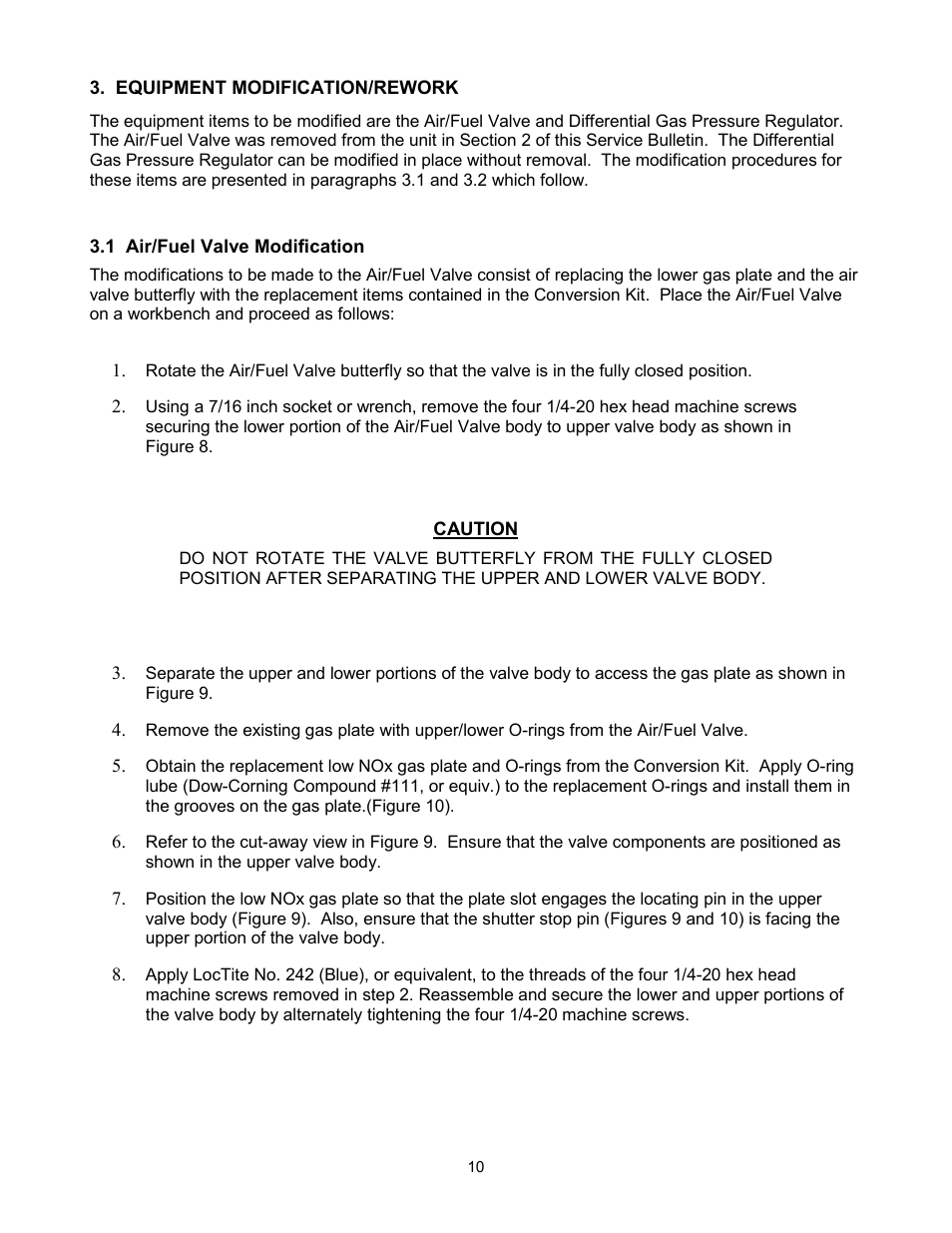 Equipment modification/rework, Air/fuel valve modification | AERCO KC Standard to Low NOx Convertion Instructions User Manual | Page 10 / 43