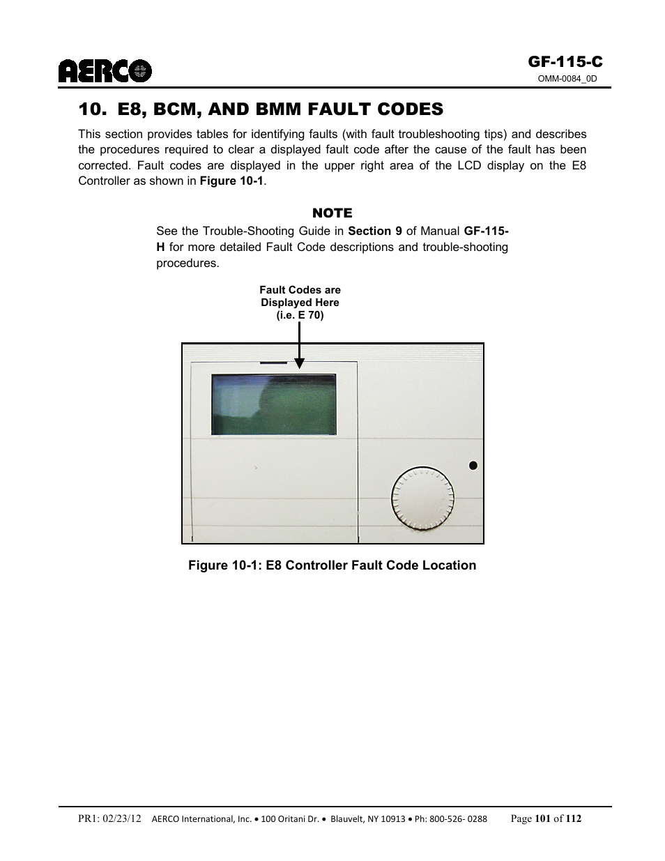 E8, bcm, and bmm fault codes, Gf-115-c | AERCO Modulex E8 Controls Guide User Manual | Page 101 / 112