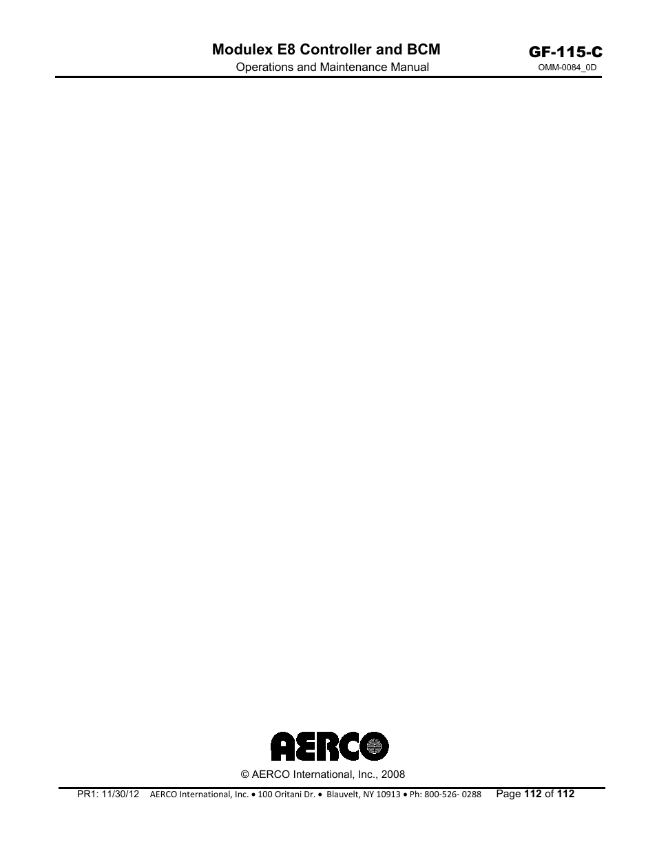 Gf-115-c, Modulex e8 controller and bcm | AERCO Modulex E8 Controls Guide User Manual | Page 112 / 112