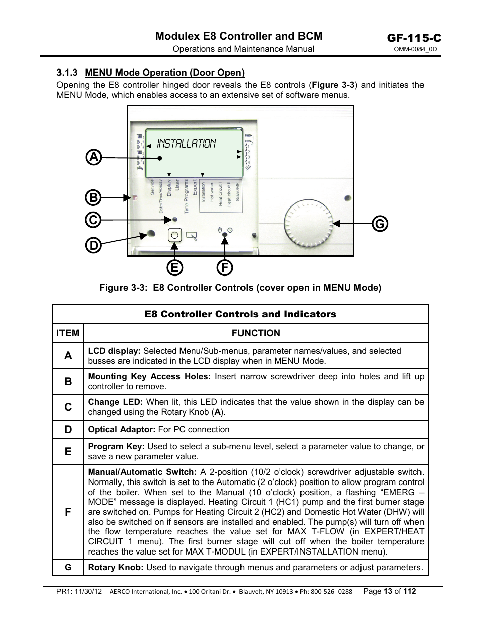 3 menu mode operation (door open) | AERCO Modulex E8 Controls Guide User Manual | Page 13 / 112