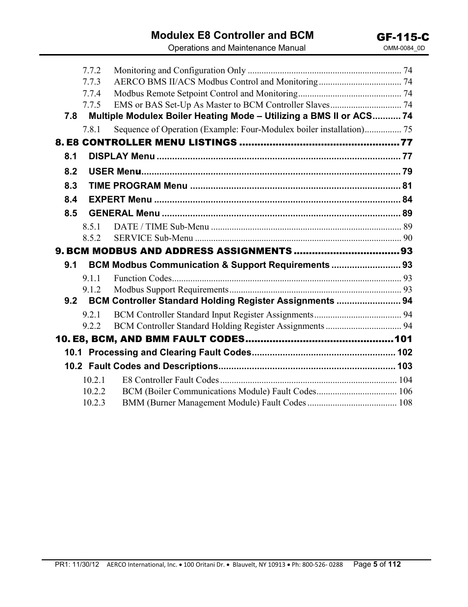 Gf-115-c, Modulex e8 controller and bcm | AERCO Modulex E8 Controls Guide User Manual | Page 5 / 112