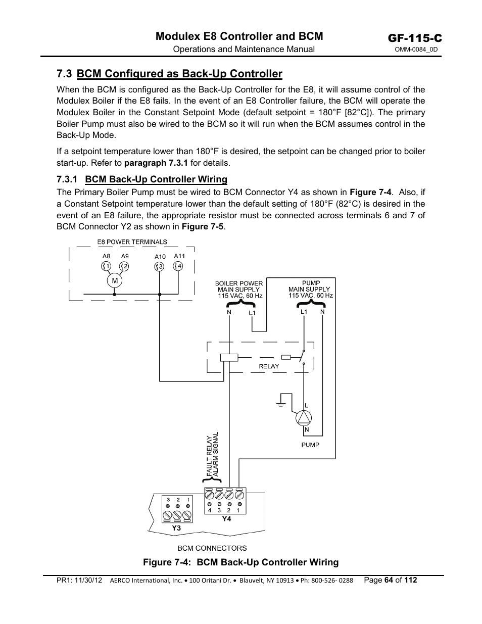 3 bcm configured as back-up controller, 1 bcm back-up controller wiring, Gf-115-c | Modulex e8 controller and bcm | AERCO Modulex E8 Controls Guide User Manual | Page 64 / 112