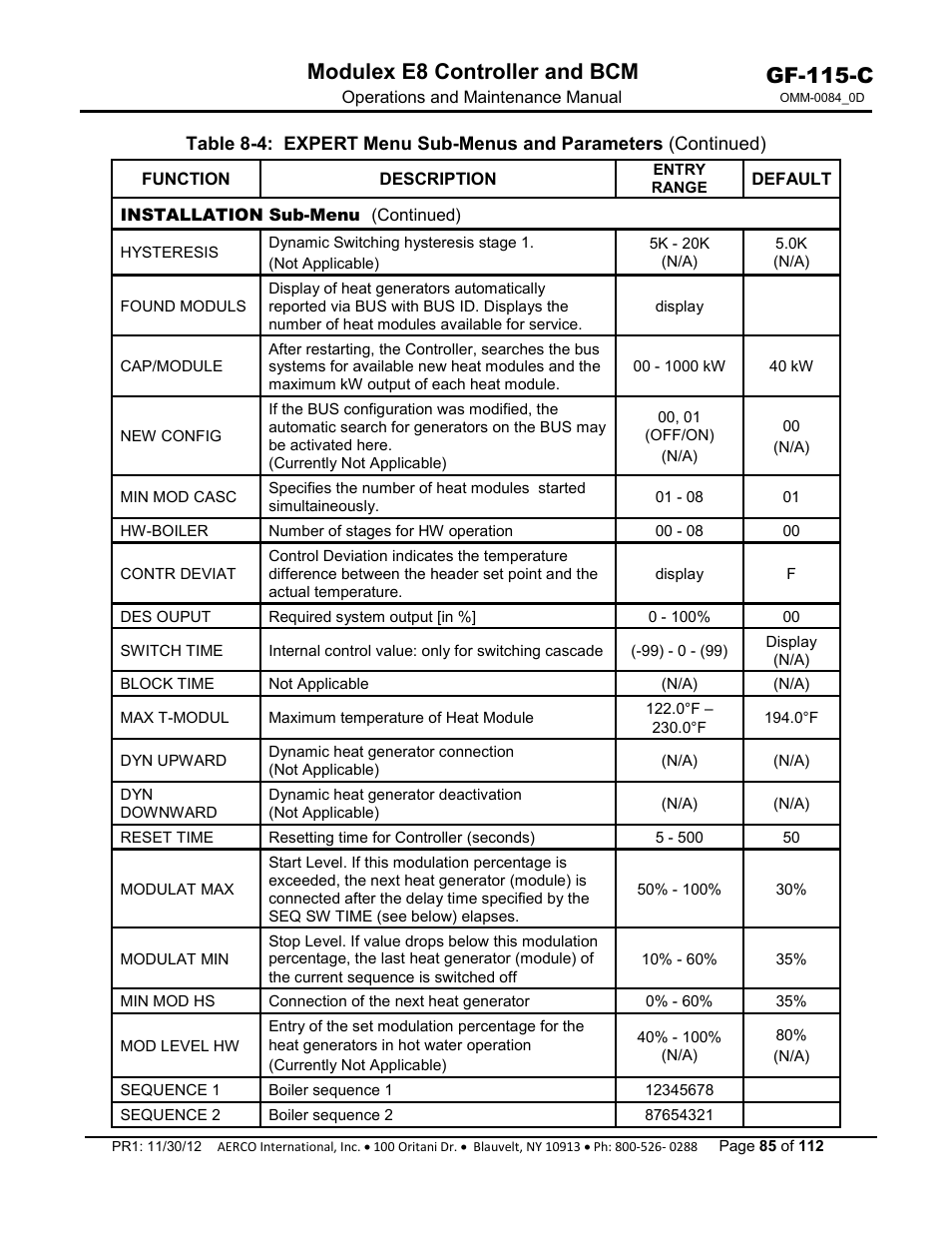Gf-115-c, Modulex e8 controller and bcm | AERCO Modulex E8 Controls Guide User Manual | Page 85 / 112