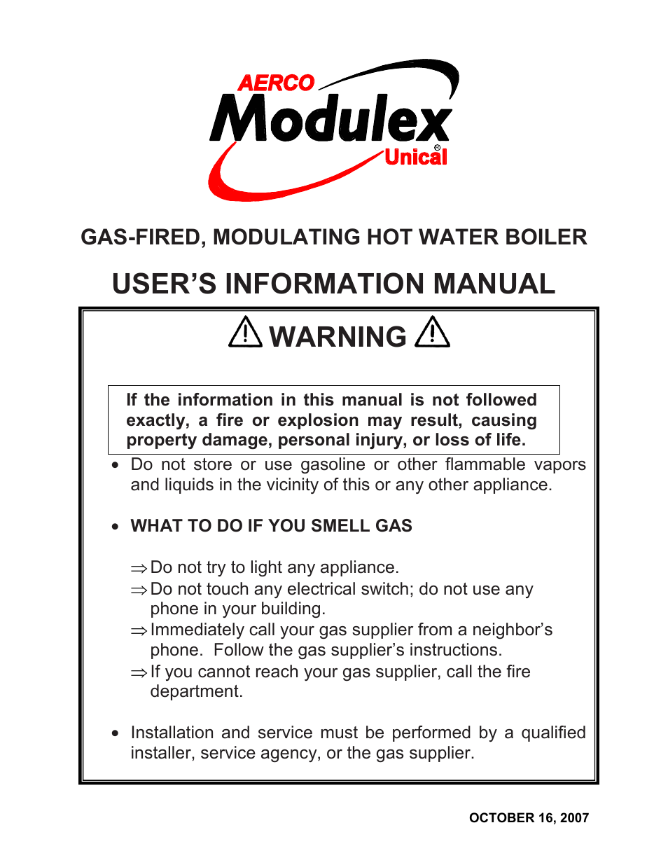 AERCO Modulex Users Guide User Manual | 8 pages