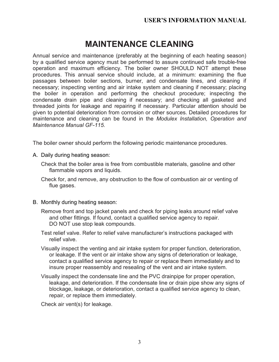 Maintenance cleaning | AERCO Modulex Users Guide User Manual | Page 5 / 8
