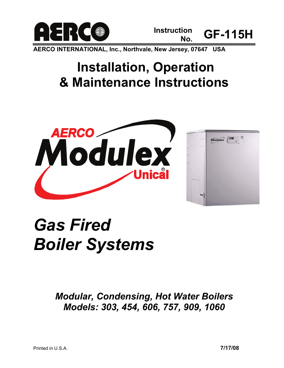 AERCO Modulex High Pressure Manual User Manual | 60 pages