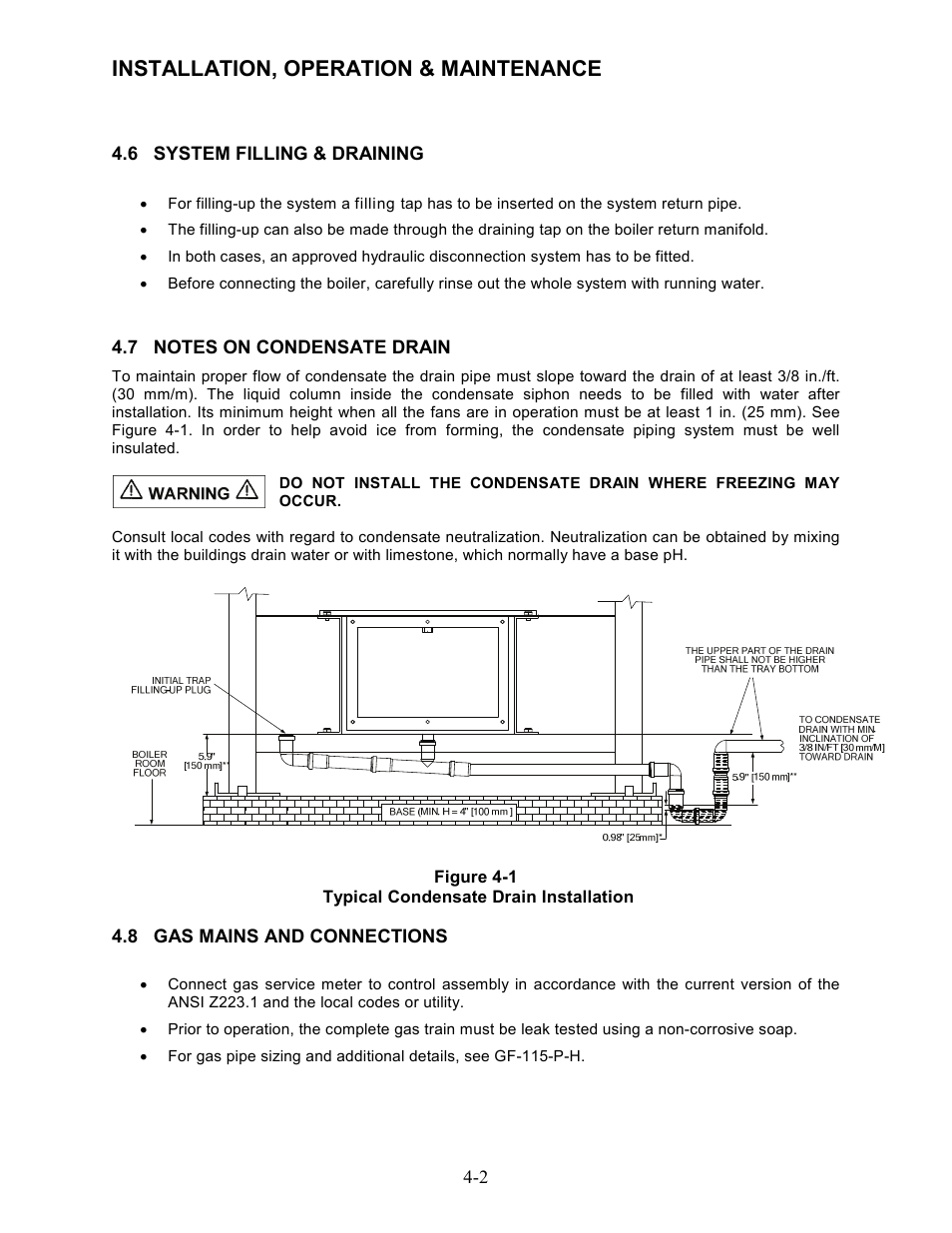 6 system filling & draining, 7 notes on condensate drain, 8 gas mains and connections | Installation, operation & maintenance | AERCO Modulex High Pressure Manual User Manual | Page 30 / 60