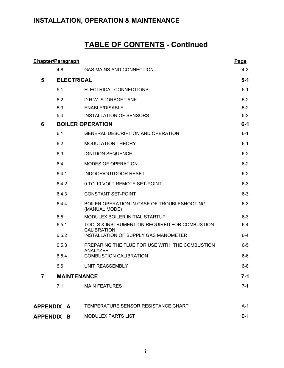 Table of contents - continued, Installation, operation & maintenance | AERCO Modulex High Pressure Manual User Manual | Page 4 / 60