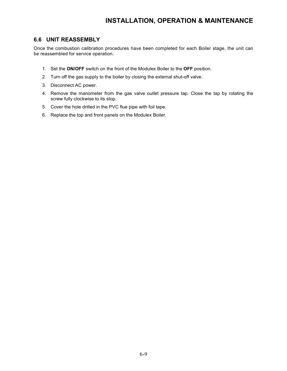 6 unit reassembly, Installation, operation & maintenance | AERCO Modulex High Pressure Manual User Manual | Page 43 / 60