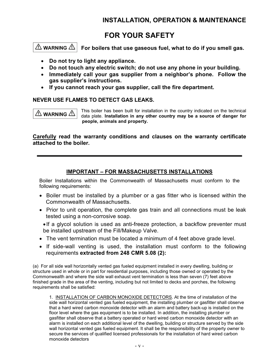 For your safety, Installation, operation & maintenance | AERCO Modulex High Pressure Manual User Manual | Page 7 / 60