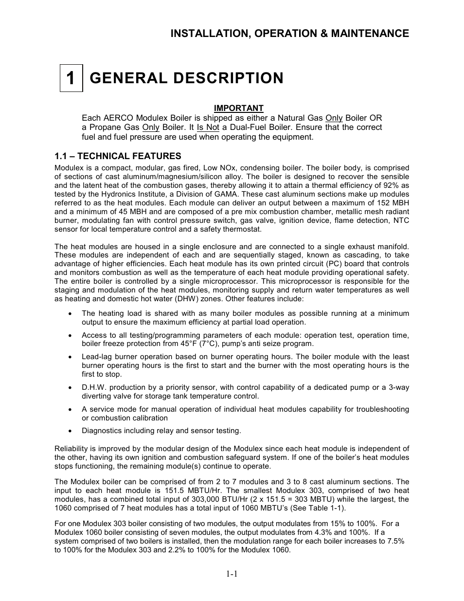 1 - general description, 1 – technical features, General description | Installation, operation & maintenance | AERCO Modulex High Pressure Manual User Manual | Page 9 / 60