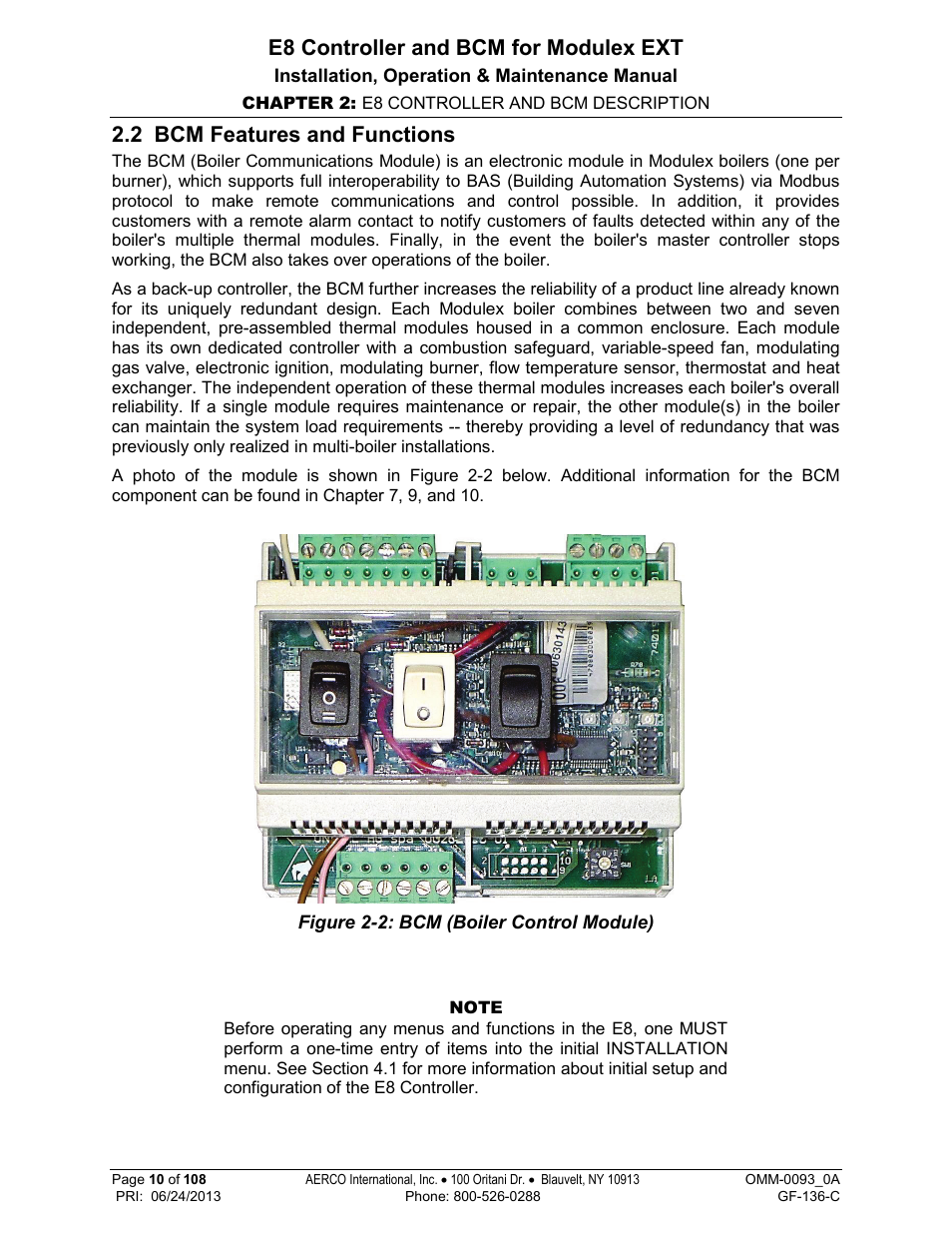 2 bcm features and functions, E8 controller and bcm for modulex ext | AERCO Modulex E8 Controller (and BCM) For Modulex EXT Boilers User Manual | Page 10 / 108