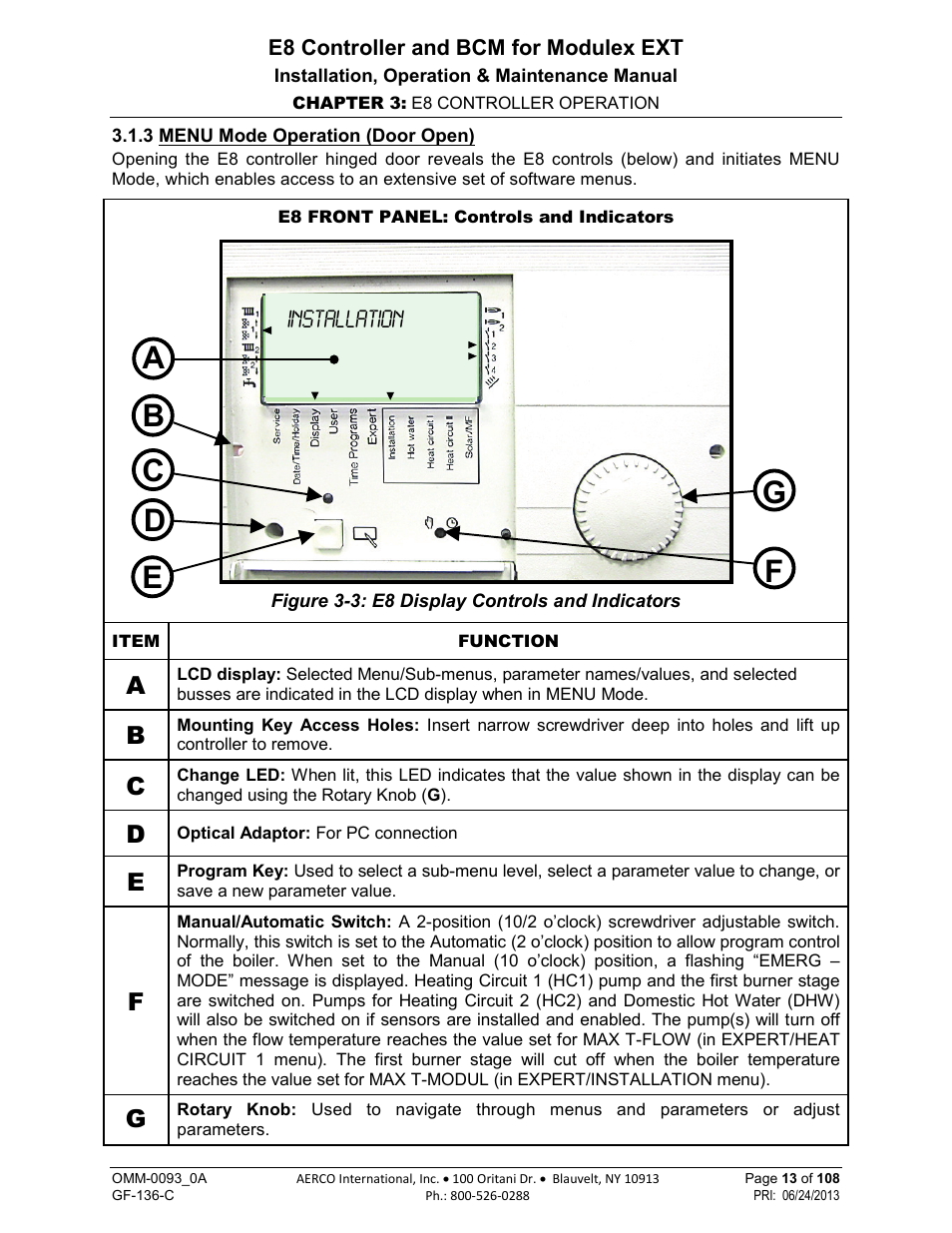 3 menu mode operation (door open) | AERCO Modulex E8 Controller (and BCM) For Modulex EXT Boilers User Manual | Page 13 / 108