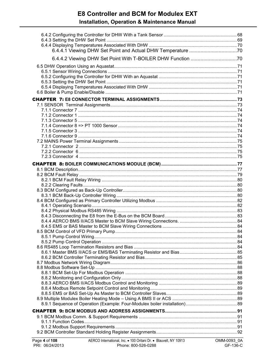 E8 controller and bcm for modulex ext | AERCO Modulex E8 Controller (and BCM) For Modulex EXT Boilers User Manual | Page 4 / 108