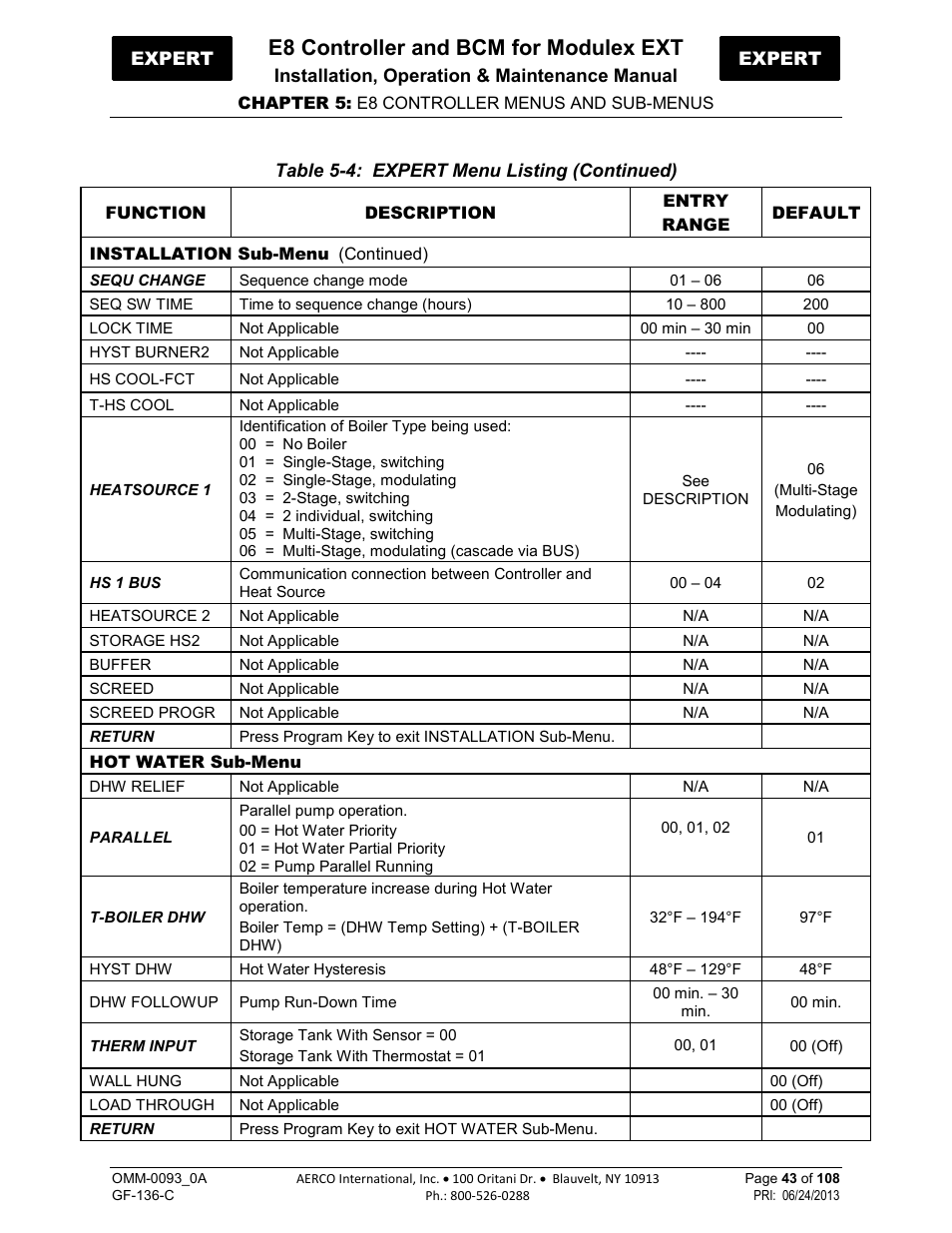 E8 controller and bcm for modulex ext | AERCO Modulex E8 Controller (and BCM) For Modulex EXT Boilers User Manual | Page 43 / 108