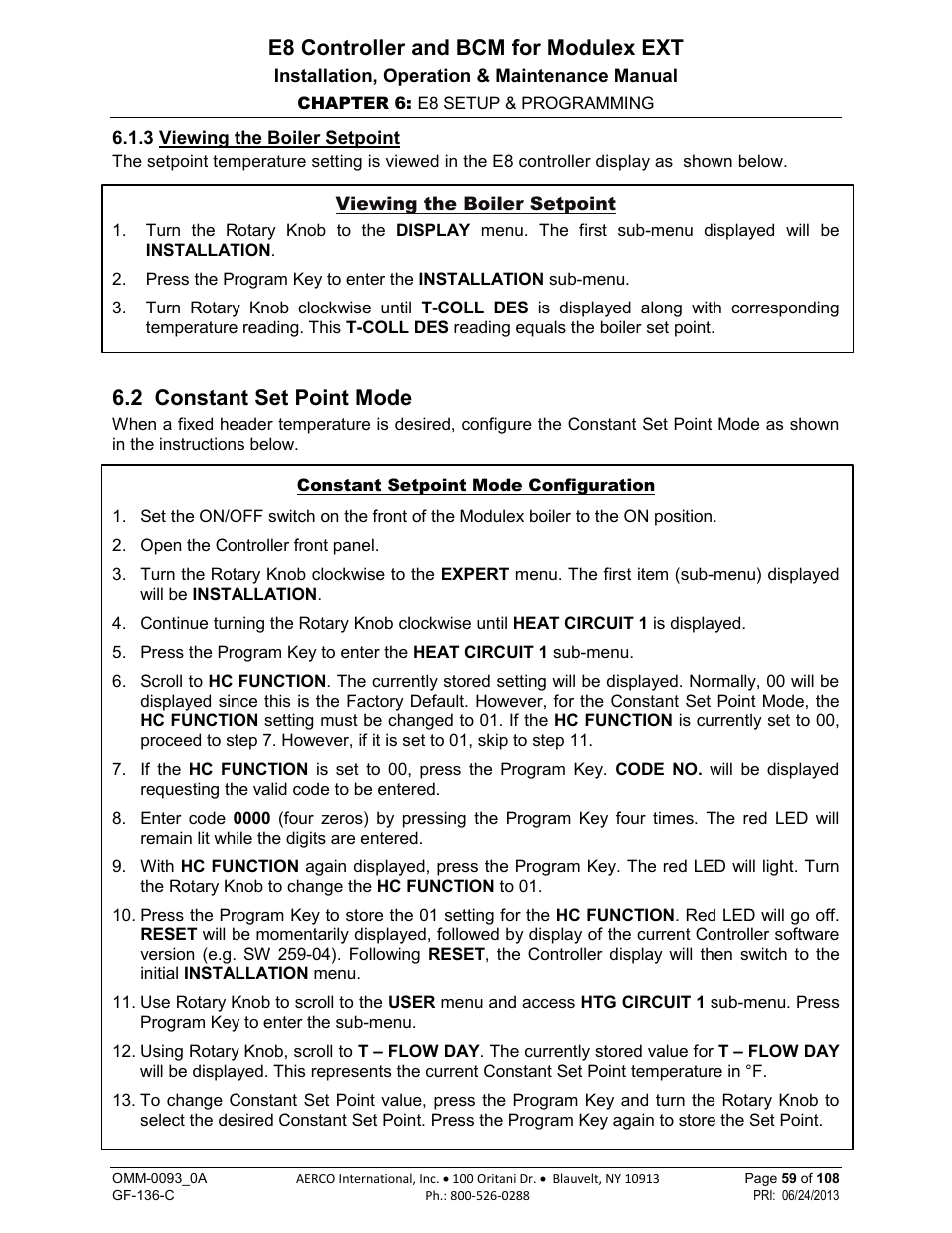 3 viewing the boiler setpoint, 2 constant set point mode, E8 controller and bcm for modulex ext | AERCO Modulex E8 Controller (and BCM) For Modulex EXT Boilers User Manual | Page 59 / 108