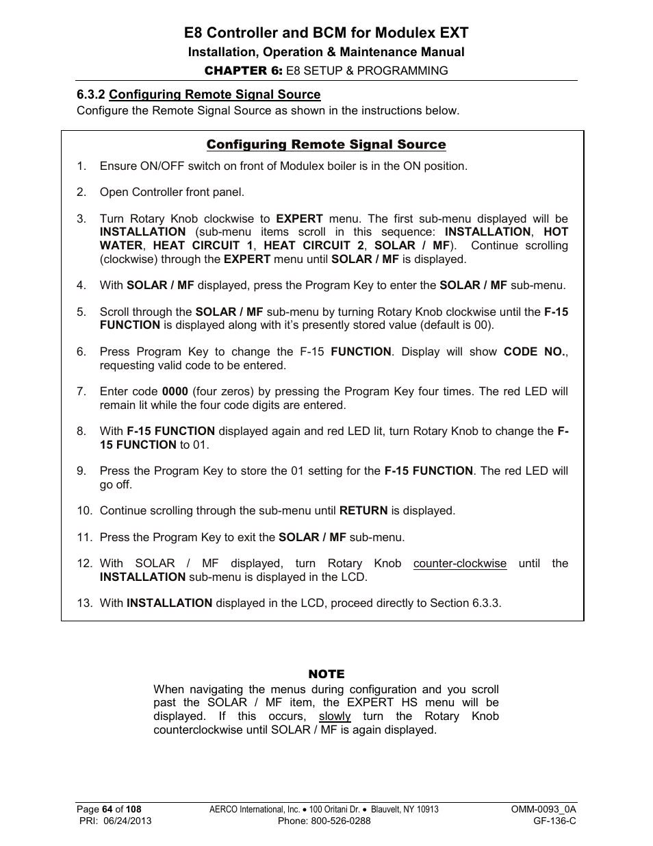 2 configuring remote signal source, E8 controller and bcm for modulex ext | AERCO Modulex E8 Controller (and BCM) For Modulex EXT Boilers User Manual | Page 64 / 108