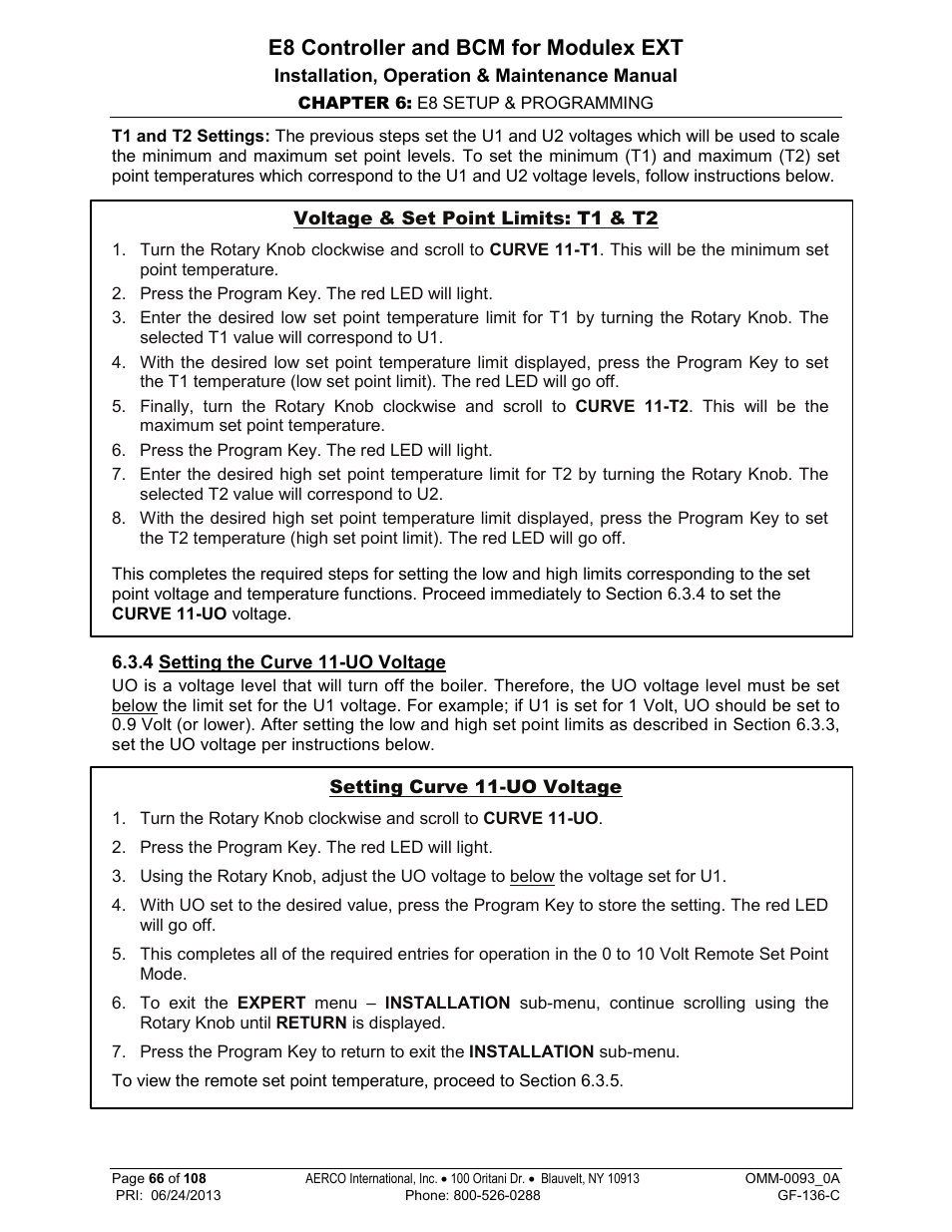 4 setting the curve 11-uo voltage, E8 controller and bcm for modulex ext | AERCO Modulex E8 Controller (and BCM) For Modulex EXT Boilers User Manual | Page 66 / 108