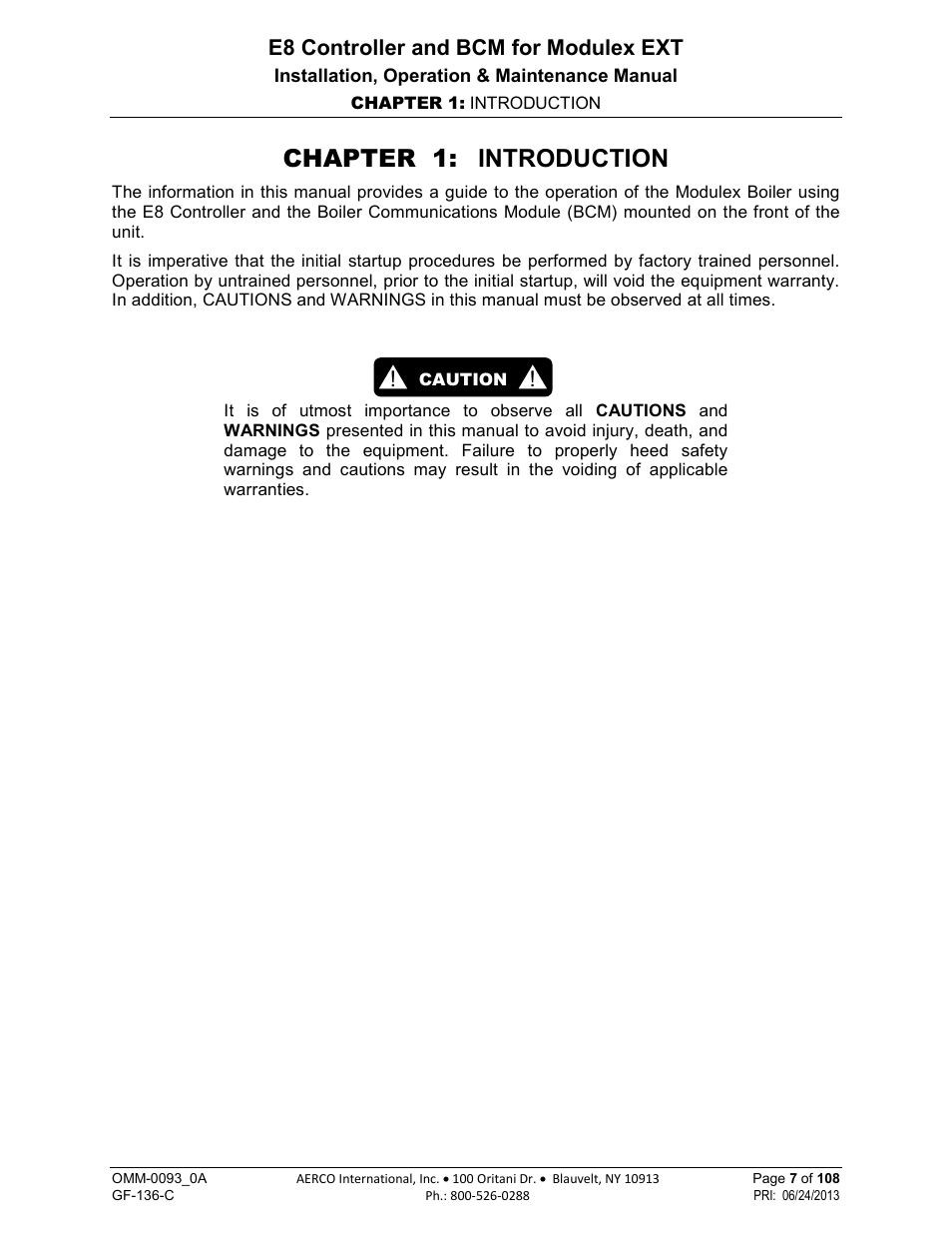 Chapter 1: introduction, E8 controller and bcm for modulex ext | AERCO Modulex E8 Controller (and BCM) For Modulex EXT Boilers User Manual | Page 7 / 108