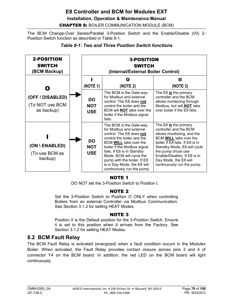2 bcm fault relay, E8 controller and bcm for modulex ext | AERCO Modulex E8 Controller (and BCM) For Modulex EXT Boilers User Manual | Page 79 / 108