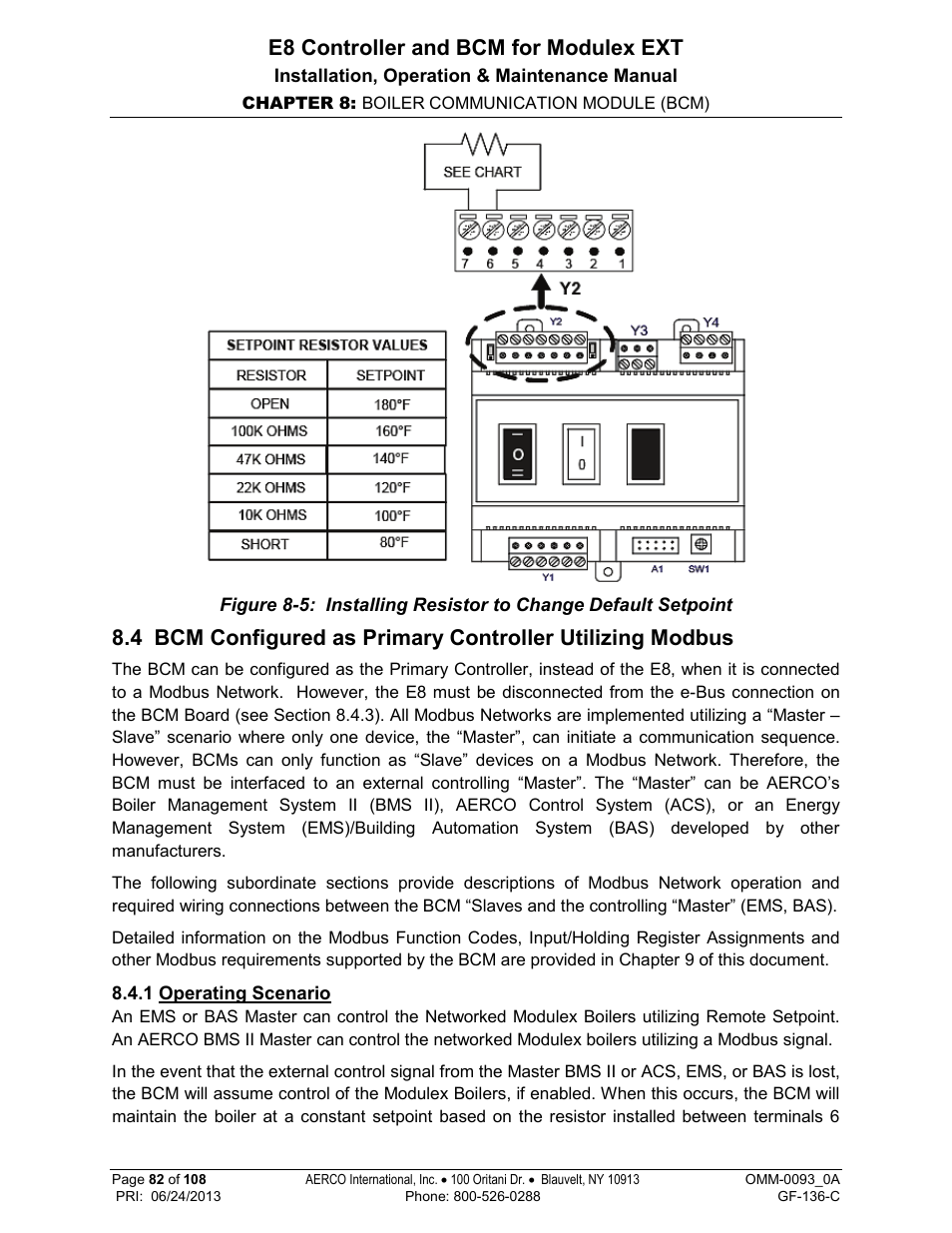 1 operating scenario, E8 controller and bcm for modulex ext | AERCO Modulex E8 Controller (and BCM) For Modulex EXT Boilers User Manual | Page 82 / 108