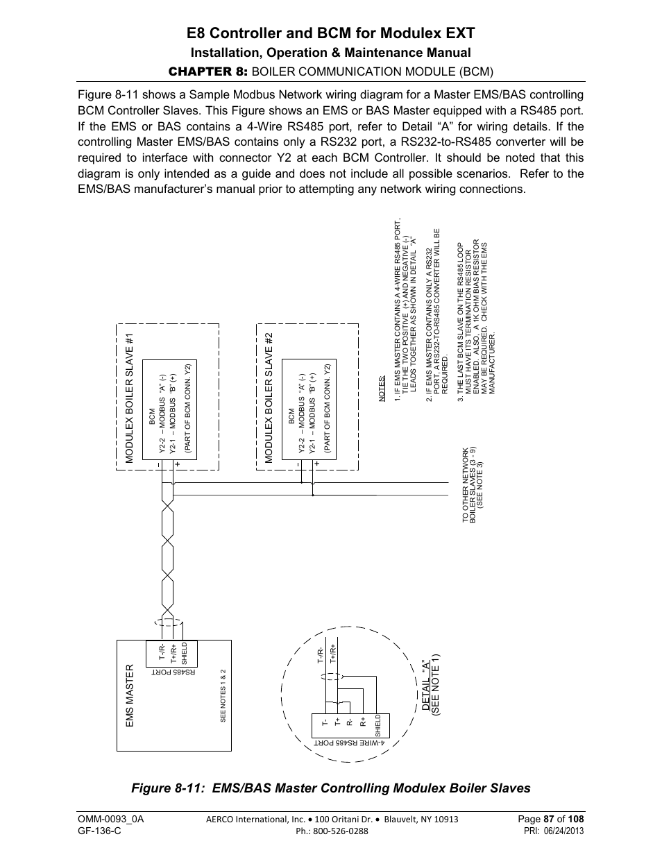 E8 controller and bcm for modulex ext, Installation, operation & maintenance manual, Chapter 8: boiler communication module (bcm) | AERCO Modulex E8 Controller (and BCM) For Modulex EXT Boilers User Manual | Page 87 / 108