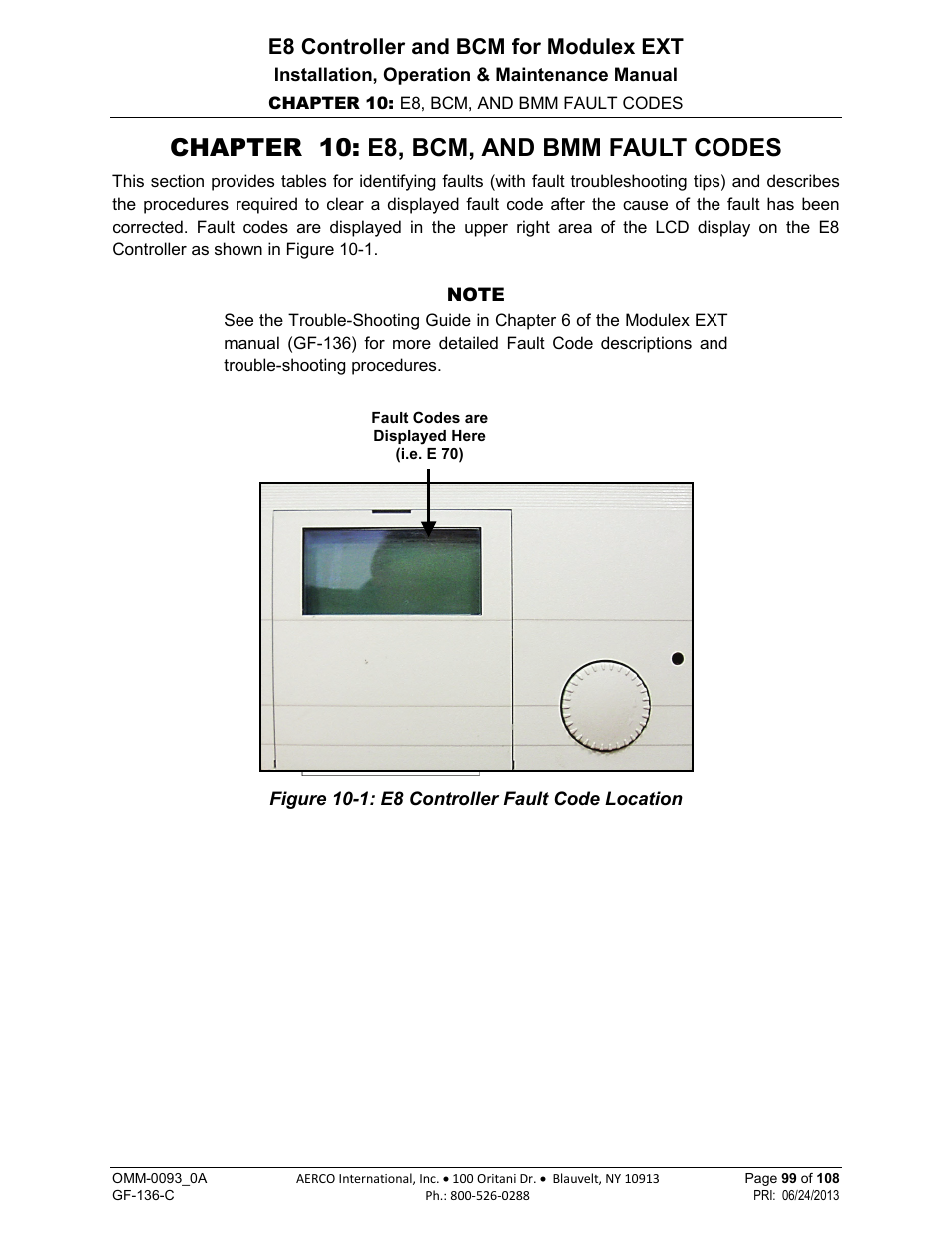 Chapter 10: e8, bcm, and bmm fault codes, E8 controller and bcm for modulex ext | AERCO Modulex E8 Controller (and BCM) For Modulex EXT Boilers User Manual | Page 99 / 108