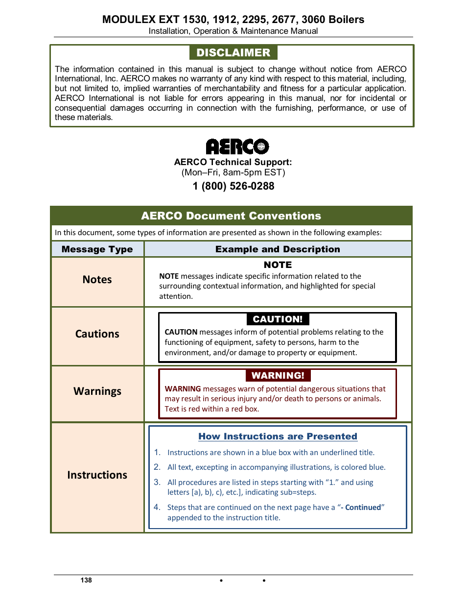 Cautions, Warnings, Instructions | AERCO Modulex EXT 1530 - 3060 User Manual | Page 2 / 138