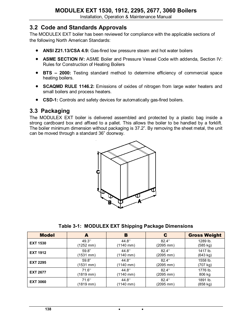 2 code and standards approvals, 3 packaging, Modulex ext | AERCO Modulex EXT 1530 - 3060 User Manual | Page 22 / 138