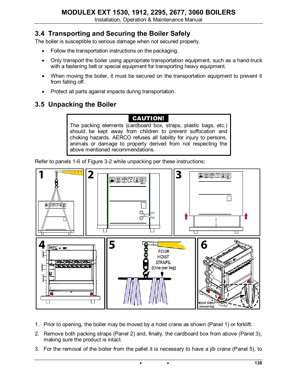 4 transporting and securing the boiler safely, 5 unpacking the boiler, Modulex ext | AERCO Modulex EXT 1530 - 3060 User Manual | Page 23 / 138