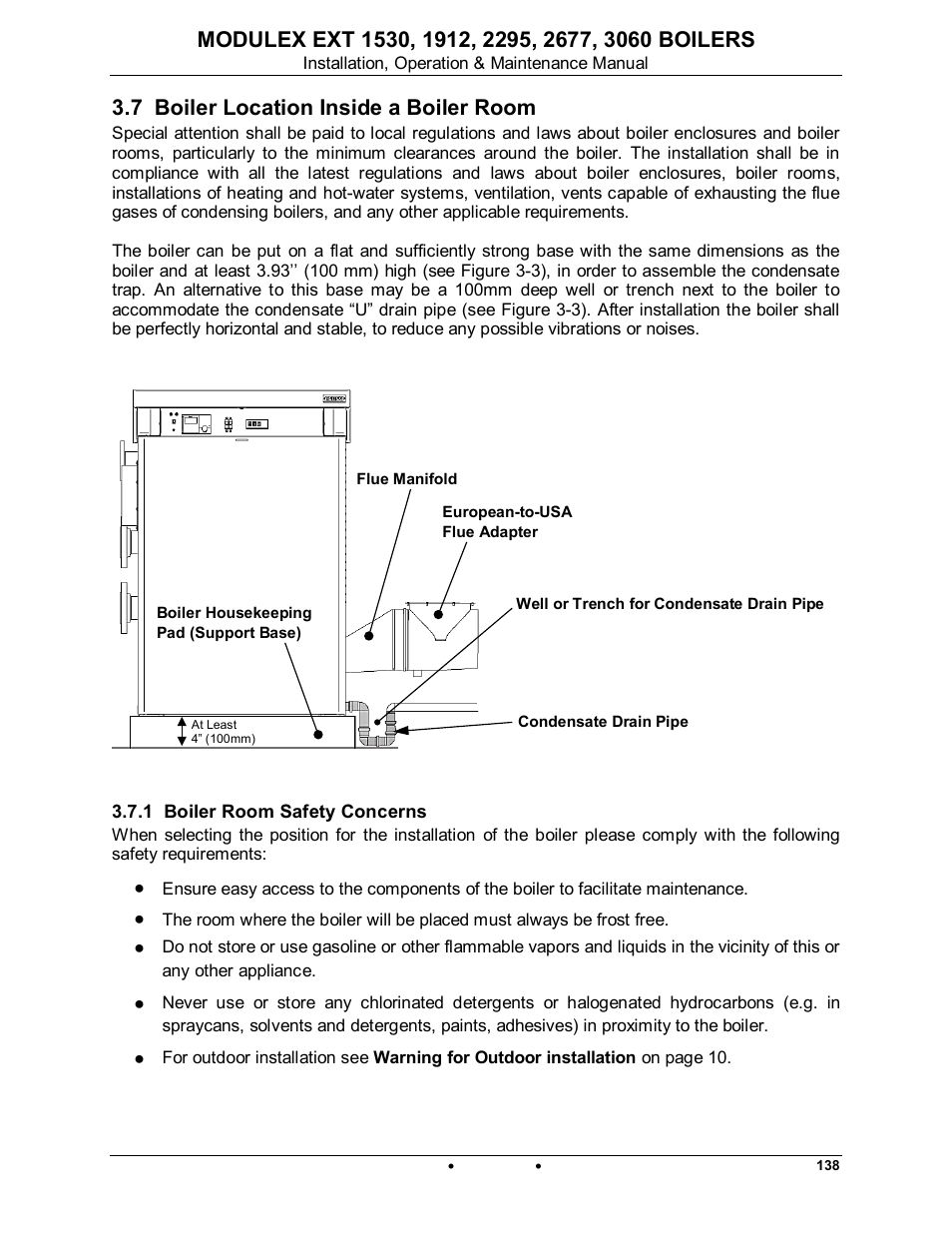 7 boiler location inside a boiler room, 1 boiler room safety concerns, Modulex ext | AERCO Modulex EXT 1530 - 3060 User Manual | Page 25 / 138