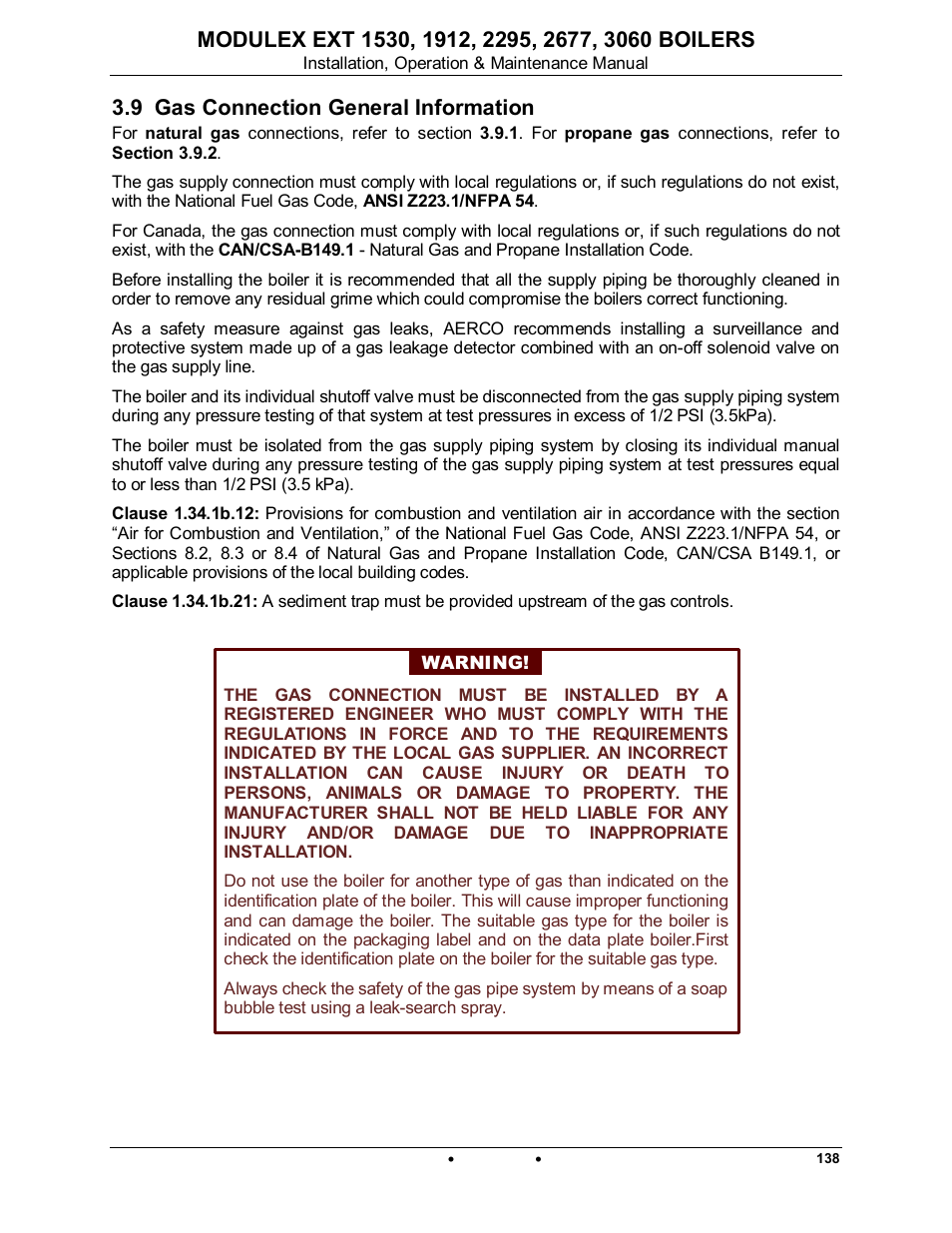 9 gas connection general information, Modulex ext | AERCO Modulex EXT 1530 - 3060 User Manual | Page 27 / 138