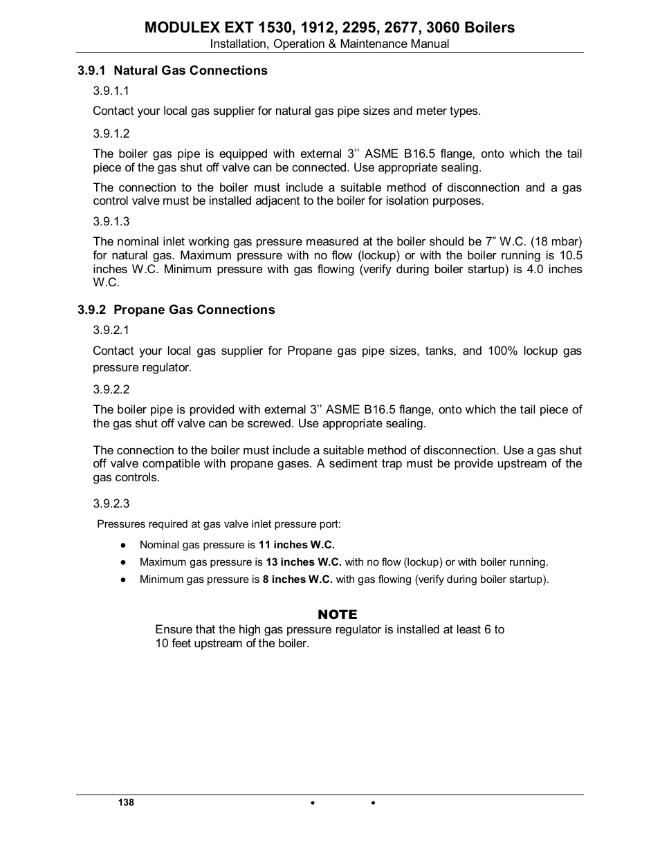 1 natural gas connections, 1 natural gas piping sizes, 2 natural gas piping connections | 3 natural gas supply pressure requirements, 2 propane gas connections, 1 propane gas piping sizes, 2 propane gas piping connections, 3 propane gas supply pressure requirements, Modulex ext | AERCO Modulex EXT 1530 - 3060 User Manual | Page 28 / 138