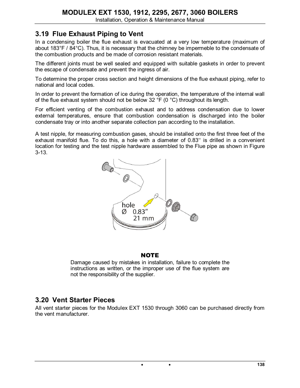 19 flue exhaust piping to vent, 20 vent starter pieces, Modulex ext | AERCO Modulex EXT 1530 - 3060 User Manual | Page 37 / 138