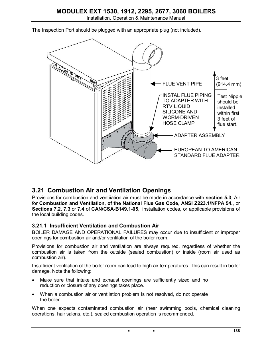 21 combustion air and ventilation openings, 1 insufficient ventilation and combustion air, Modulex ext | AERCO Modulex EXT 1530 - 3060 User Manual | Page 39 / 138