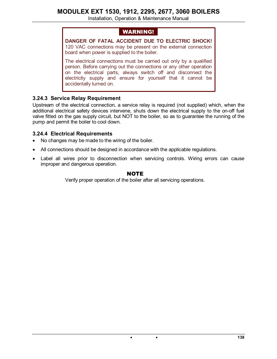 3 service relay requirement, 4 electrical requirements, Modulex ext | AERCO Modulex EXT 1530 - 3060 User Manual | Page 45 / 138