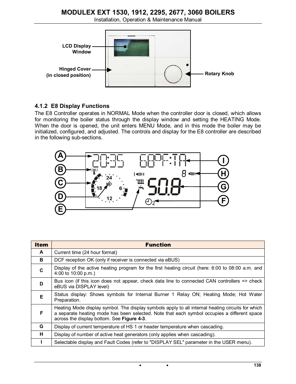 2 e8 display functions, 3 e8 heating mode selection, Modulex ext | AERCO Modulex EXT 1530 - 3060 User Manual | Page 73 / 138