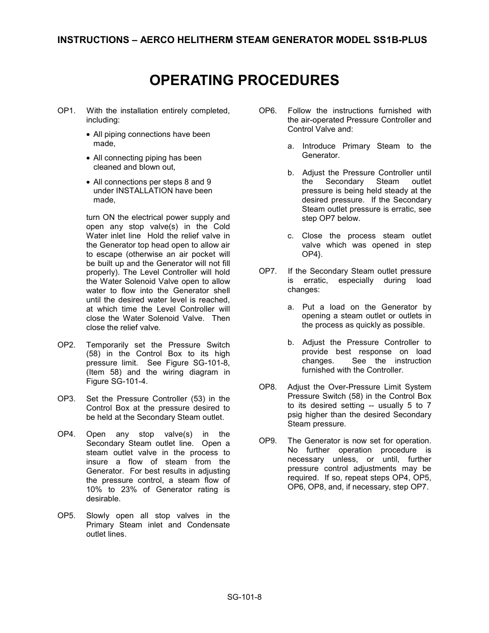 Operating procedures | AERCO Steam Generator User Manual | Page 10 / 25