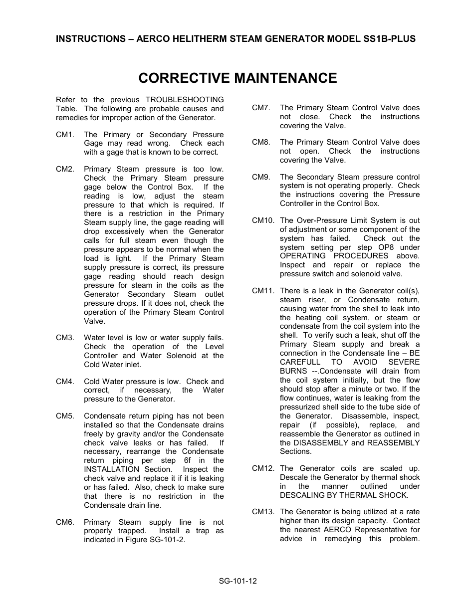 Corrective maintenance | AERCO Steam Generator User Manual | Page 14 / 25