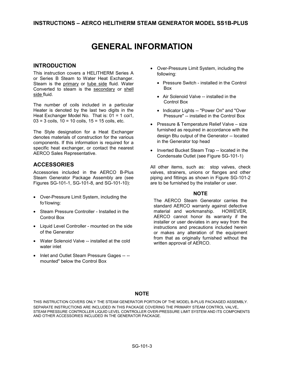 Introduction, Accessories, General information | AERCO Steam Generator User Manual | Page 5 / 25